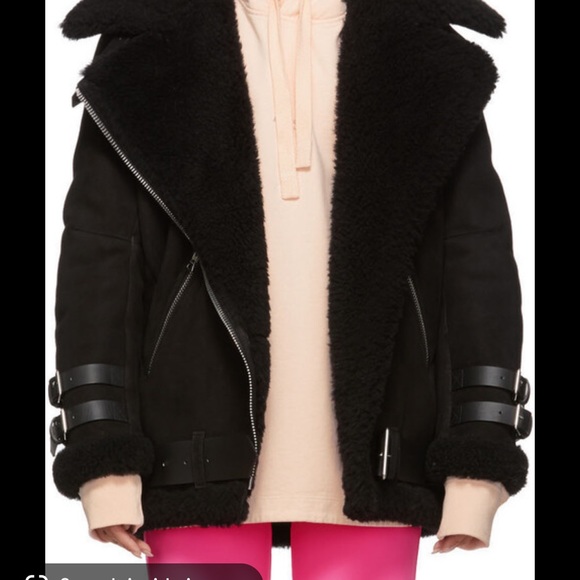 Acne studios suede lambskin shearling jacket in black size 34 - Picture 8 of 12